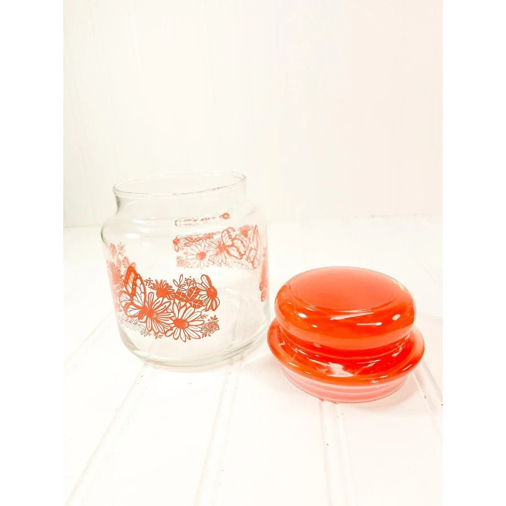 Vintage Butterfly 1960s Glass Apothecary Jar‎ - Orange Butterfly Canister